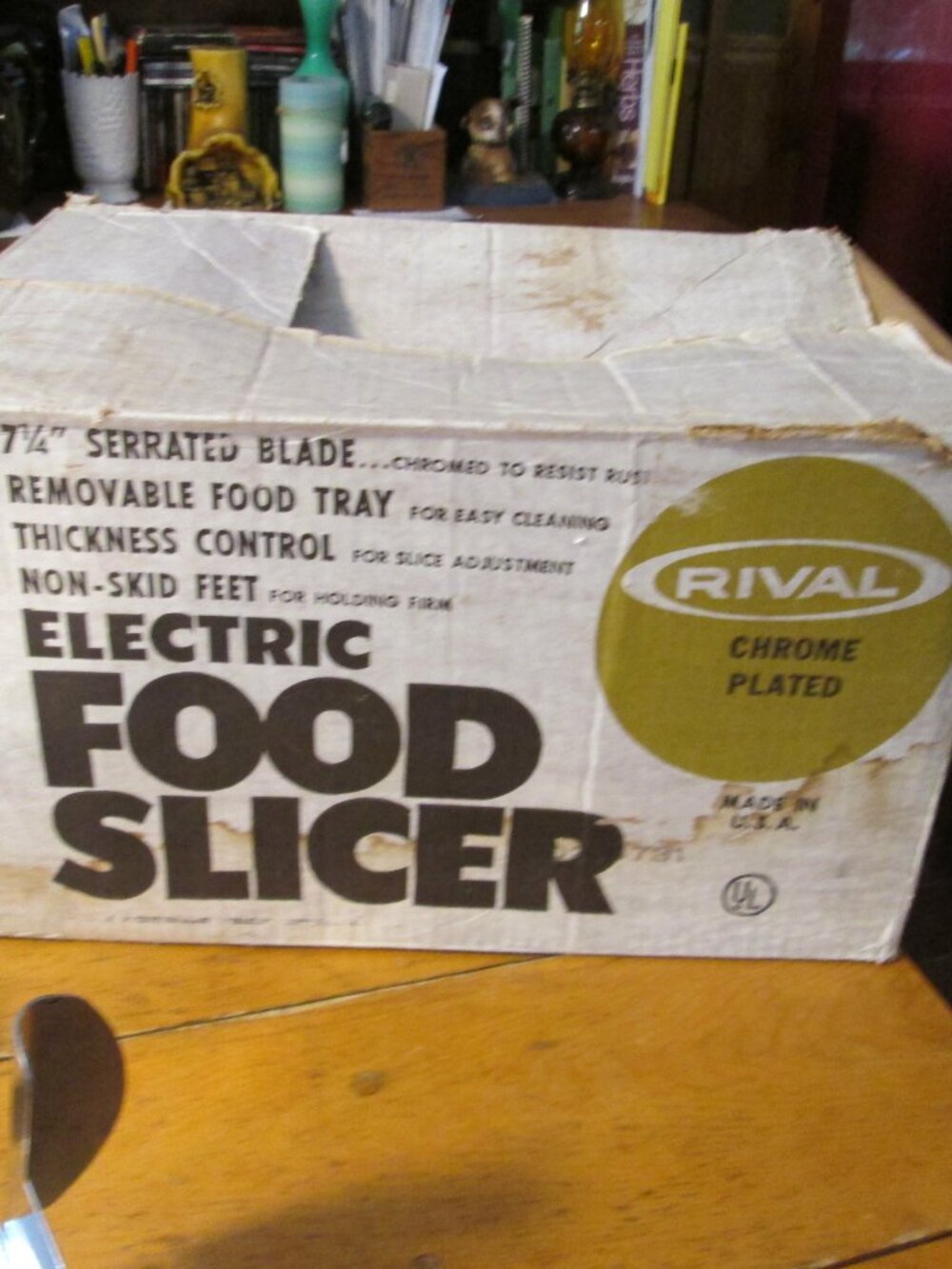 Vtg Rival chrome meat slicer chrome 7 1/4 serrated chrome blade in box MINT - Picture 3 of 6